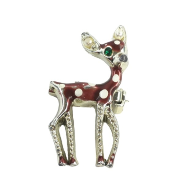 Vintage Reindeer Pin Tiny Christmas Bambi Rudolph The Red Nose Reindeer Brooch - Picture 1 of 11